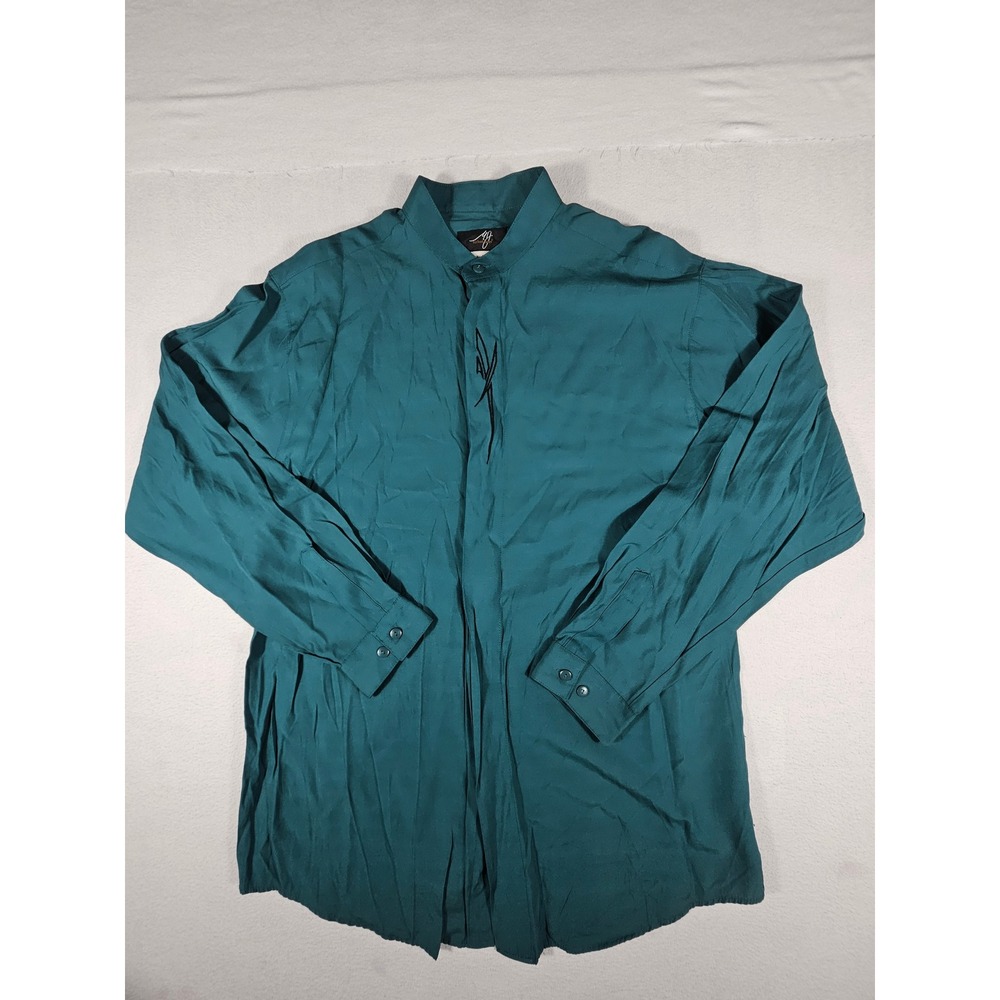 Michael James Boys Teal Green Mandarin Collar Button Up Shirt Size XL 18/20